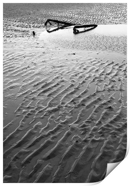 Metal embedded in the sand at low tide. Print by Liam Grant