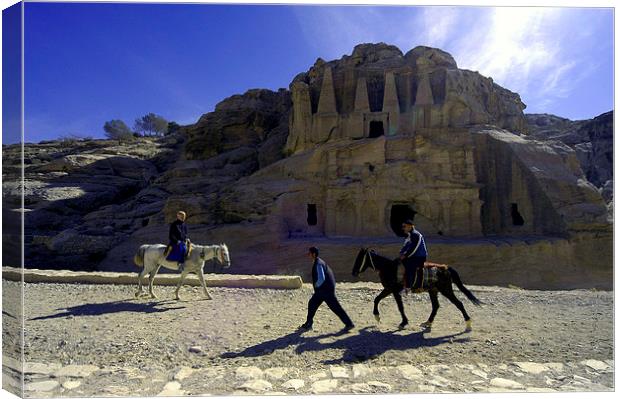 JST2959 Horses and riders, Petra Canvas Print by Jim Tampin