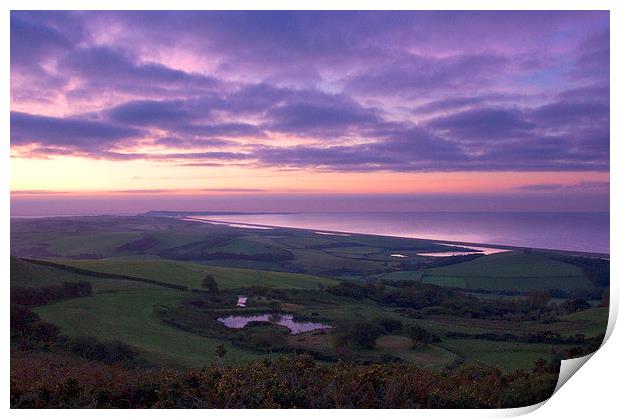 Fleet Dawn and Chesil Beach, Dorset, UK Print by Colin Tracy