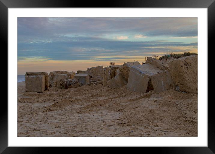 Hemsby Beach With Blocks Framed Mounted Print by James Taylor