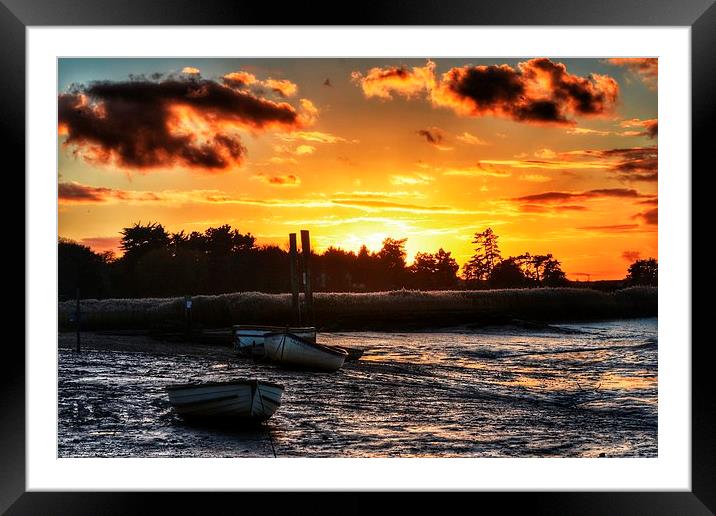 Brancaster Staithe low tide sunset Framed Mounted Print by Gary Pearson
