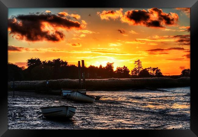 Brancaster Staithe low tide sunset Framed Print by Gary Pearson
