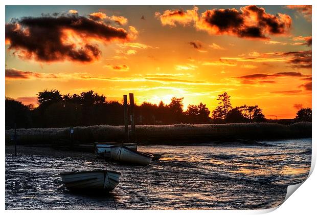 Brancaster Staithe low tide sunset Print by Gary Pearson