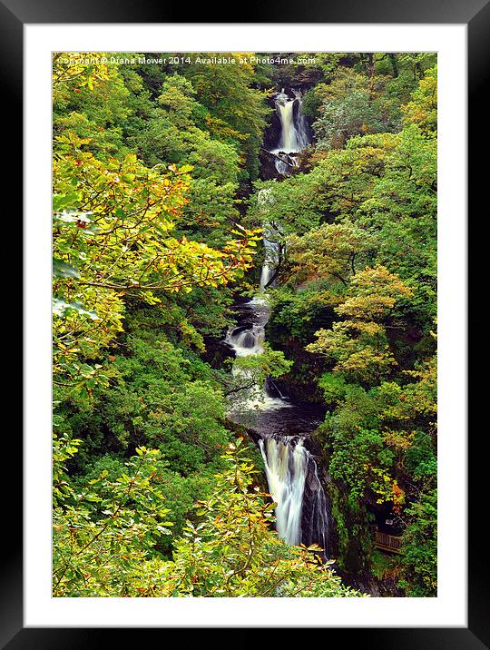 Pistyll Rhaeadr Waterfall Wales Framed Mounted Print by Diana Mower