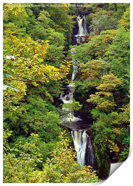 Pistyll Rhaeadr Waterfall Wales Print by Diana Mower