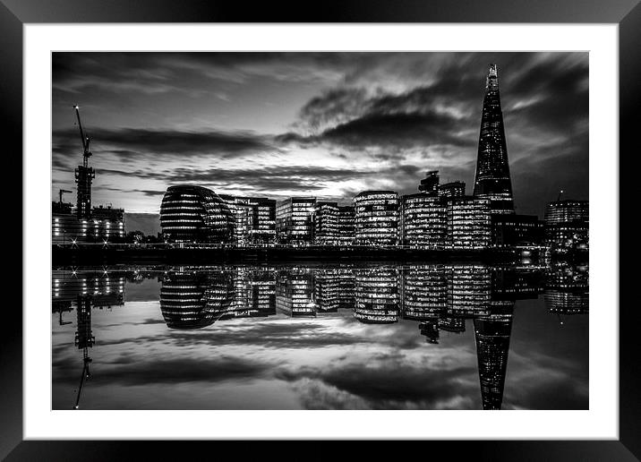 Shard Black and White reflection Framed Mounted Print by Oxon Images