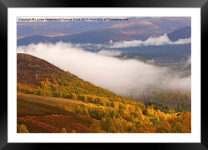 View of the Glenmore Forest and the Cairngorms Framed Mounted Print by Louise Heusinkveld