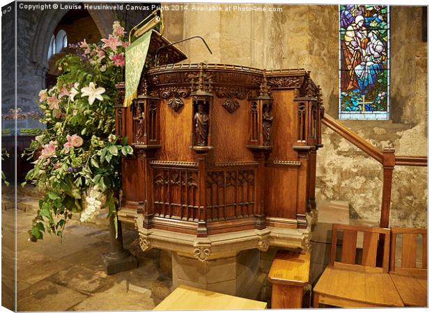 Elaborate wood carvings on the pulpit in St Andrew Canvas Print by Louise Heusinkveld