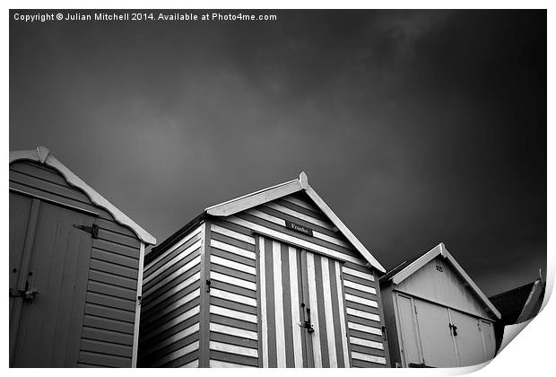 Stormy Beach Huts Print by Julian Mitchell