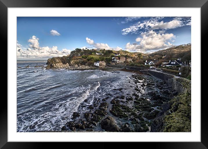 High tide at Lee Bay Framed Mounted Print by Dave Wilkinson North Devon Ph