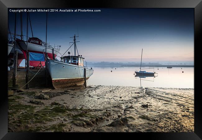 On Muddy Shores Framed Print by Julian Mitchell