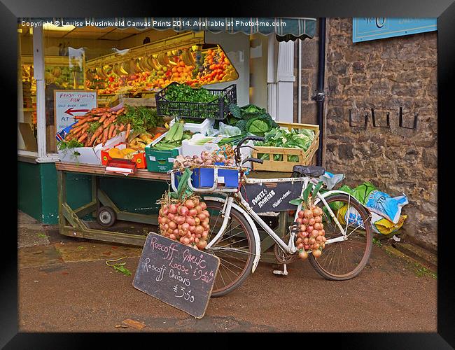 Produce market in Corbridge, Northumberland Framed Print by Louise Heusinkveld