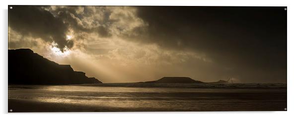 Worms Head Evening Glow Acrylic by Creative Photography Wales