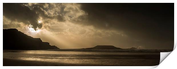Worms Head Evening Glow Print by Creative Photography Wales