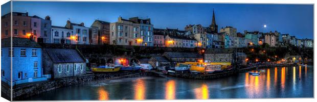 Tenby Harbour Moonlit Panoramic Canvas Print by Simon West