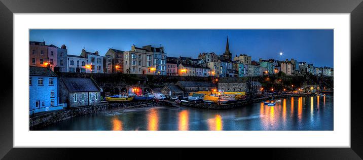 Tenby Harbour Moonlit Panoramic Framed Mounted Print by Simon West