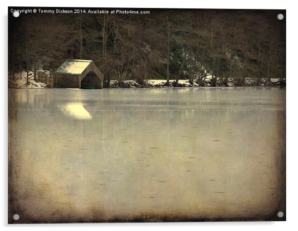 Winter Wonderland A Frozen Loch and Boathouse Acrylic by Tommy Dickson