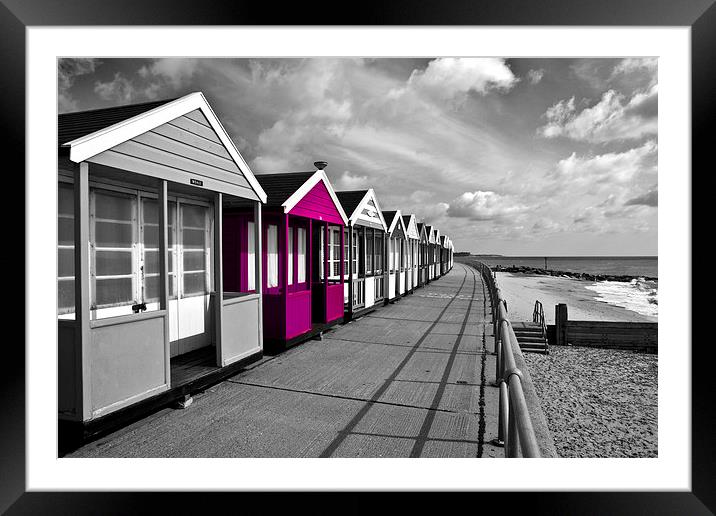 Pink Beach Huts in Southwold Framed Mounted Print by Paul Macro