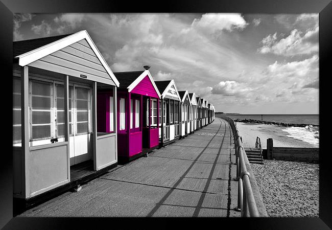 Pink Beach Huts in Southwold Framed Print by Paul Macro