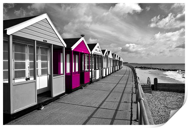 Pink Beach Huts in Southwold Print by Paul Macro