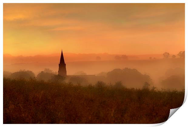 Church spire in the mist, Print by Robert Fielding