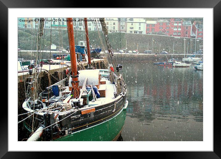 Brixham Harbour Winter Snow Framed Mounted Print by Peter F Hunt