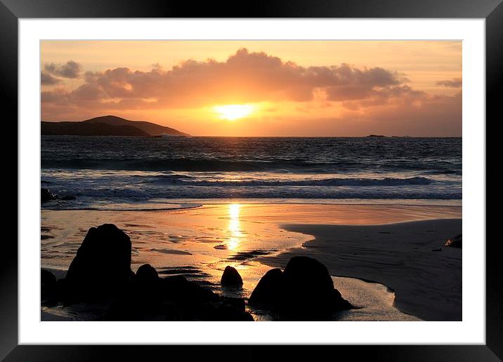 Sunset At Meal Beach Shetland Framed Mounted Print by Anne Macdonald
