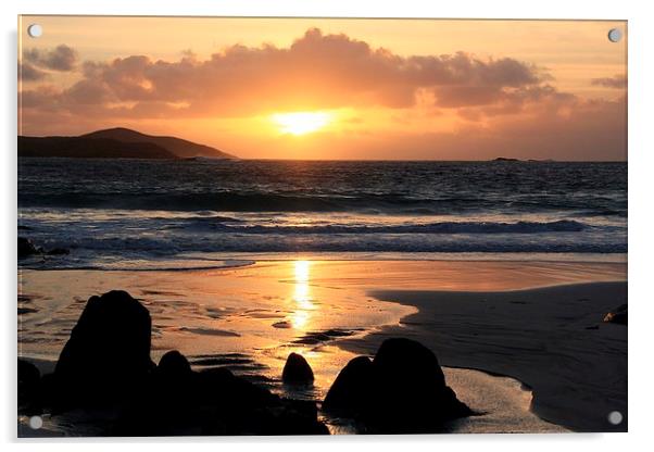 Sunset At Meal Beach Shetland Acrylic by Anne Macdonald