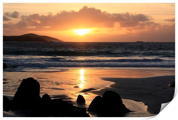 Sunset At Meal Beach Shetland Print by Anne Macdonald