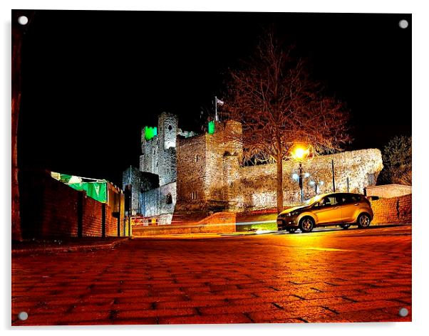 Rochester Castle at night Acrylic by Robert Cane