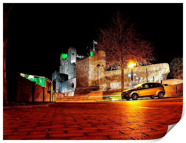 Rochester Castle at night Print by Robert Cane