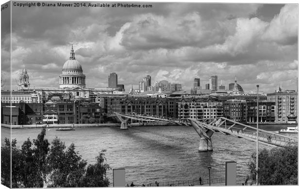 St Pauls Cathedral and Millennium Bridge London Canvas Print by Diana Mower