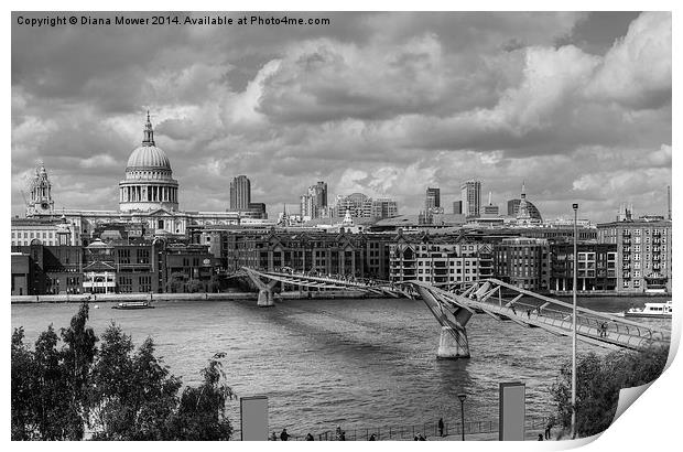 St Pauls Cathedral and Millennium Bridge London Print by Diana Mower