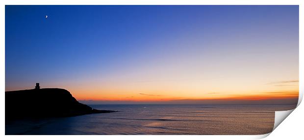 Sea, Sunset, Moon & Clavell Tower Print by James Battersby