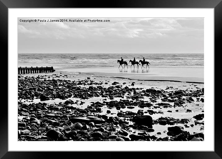 Horses on Amroth Beach Framed Mounted Print by Paula J James