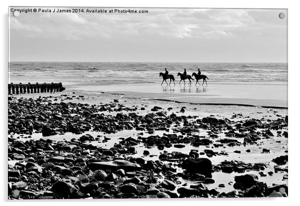Horses on Amroth Beach Acrylic by Paula J James