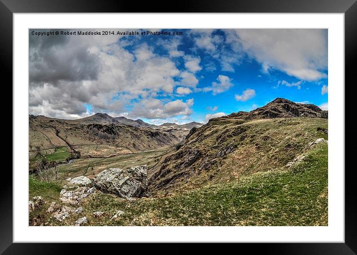 Hardknott Pass overlooking River Esk Framed Mounted Print by Robert Maddocks