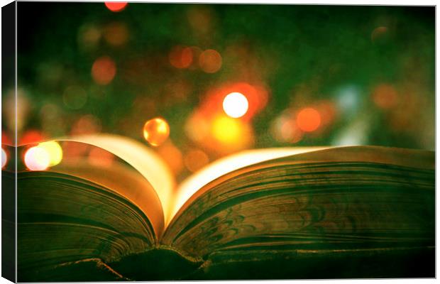 Open Book With Lights Bokeh Canvas Print by Anne Macdonald