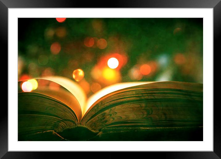 Open Book With Lights Bokeh Framed Mounted Print by Anne Macdonald