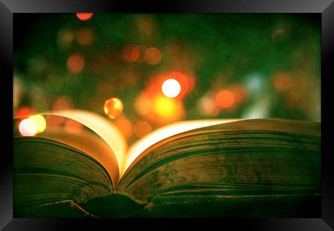 Open Book With Lights Bokeh Framed Print by Anne Macdonald