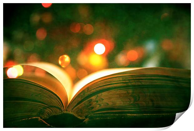 Open Book With Lights Bokeh Print by Anne Macdonald