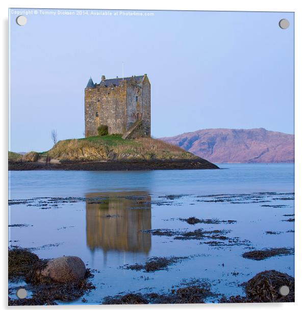 Majestic Castle Stalker Reflected in Scottish Wate Acrylic by Tommy Dickson