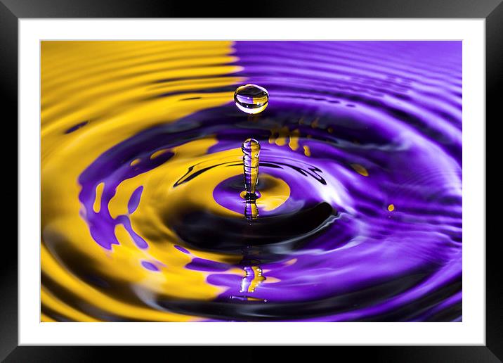 Water Droplet Two Colours Splash Framed Mounted Print by Malcolm Wood