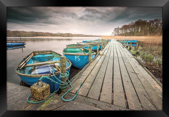 Boats moored to Jetty at Filby Framed Print by Stephen Mole