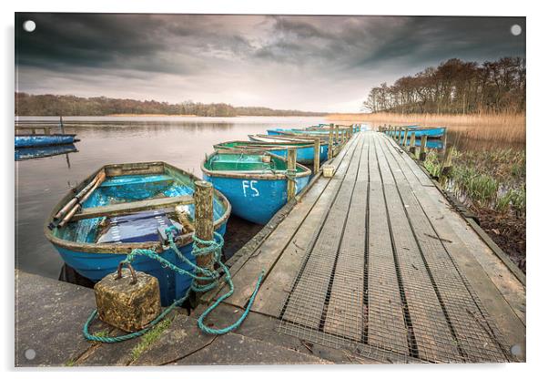 Boats moored to Jetty at Filby Acrylic by Stephen Mole