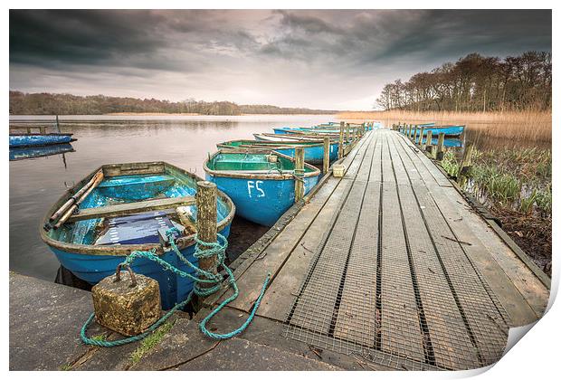 Boats moored to Jetty at Filby Print by Stephen Mole