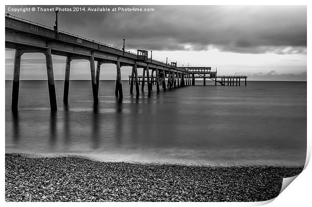 Deal pier in mono Print by Thanet Photos