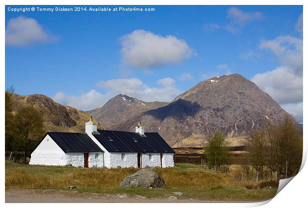 Buachaille Etive Mor and Blackrock Cottage Print by Tommy Dickson
