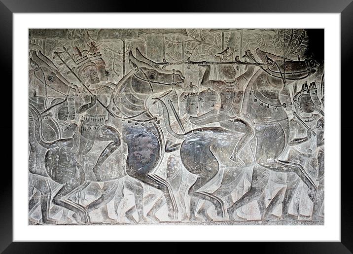 Bas-relief, Angkor Wat, Cambodia Framed Mounted Print by Geoffrey Higges