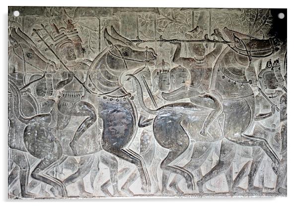 Bas-relief, Angkor Wat, Cambodia Acrylic by Geoffrey Higges